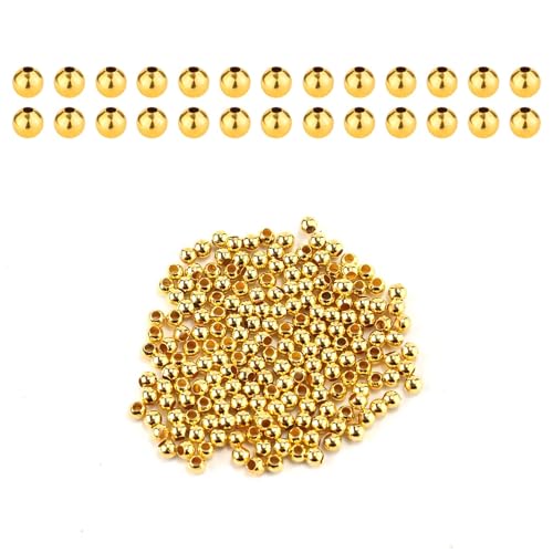 200stk 2mm Runde Abstandsperlen, 14 Karat Vergoldet mit Messing Gefüllte Perlen Stapelbar Glatte Armband Perlen für Halskette Ohrringe Schmuckherstellungszubehör von NQEUEPN