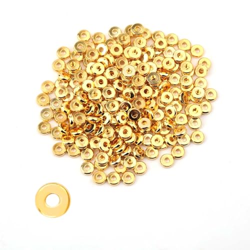 200stk 6mm Goldene Flache Perlen, 14 Karat Vergoldet Runde Messing-Abstandsperlen Stapelbar Lose Gefüllte Perlen für Halskette Ohrringe Schmuckherstellungszubehör 200stk 6mm Goldene Flache Perlen, 14 Karat Vergoldet Runde Messing-Abstandsperlen Stapelbar Lose Gefüllte Perlen für Halskette Ohrringe Schmuckherstellungszubehör von NQEUEPN