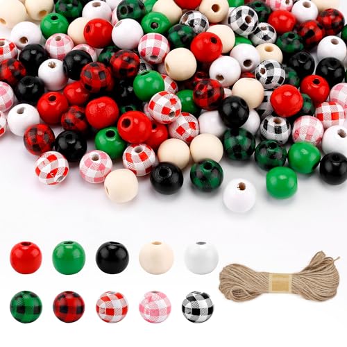 200stk Holzperlen, Holzperlen Weihnachten Buntes Rundes Büffelkaro Bastelperlen mit Bindfaden für DIY-Schmuckherstellung Heimparty Weihnachtsfeiertagsdekoration 200stk Holzperlen, Holzperlen Weihnachten Buntes Rundes Büffelkaro Bastelperlen mit Bindfaden für DIY-Schmuckherstellung Heimparty Weihnachtsfeiertagsdekoration von NQEUEPN