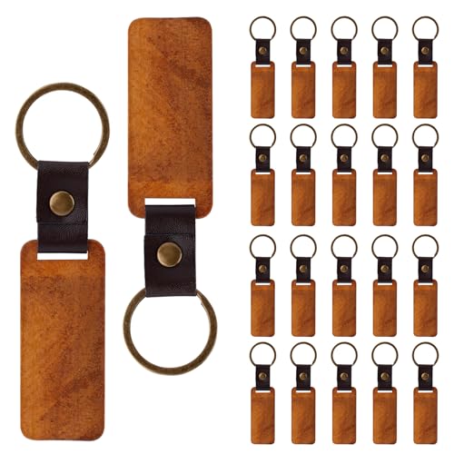 20St Holz Schlüsselanhänger Rohlinge mit Lederband, Rechteckig Leere Schlüsselanhänger Unfertige Holz Schlüsselanhänger Holz Schlüsselanhänger für DIY Kunsthandwerk Geschenke von NQEUEPN
