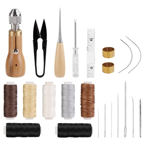 23-teiliges Nähahle Leder Set, Nähahlen-Faden-Set mit Gerader Nadel Gebogener Nadel Wachsfaden Handnäh-Reparaturahle Kleinem Schraubendreher Garnschere Nadeleinfädler 23-teiliges Nähahle Leder Set, Nähahlen-Faden-Set mit Gerader Nadel Gebogener Nadel Wachsfaden Handnäh-Reparaturahle Kleinem Schraubendreher Garnschere Nadeleinfädler von NQEUEPN