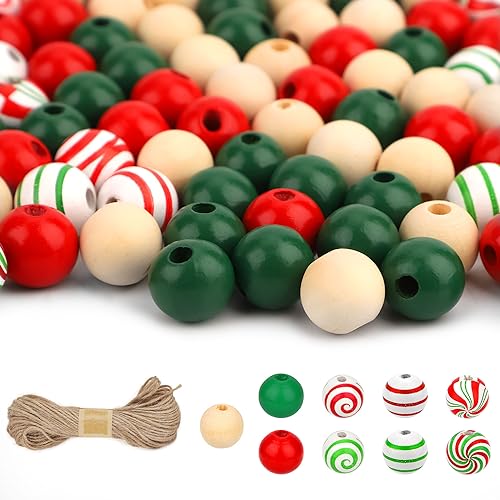 240 Stück Weihnachtsperlen, 16mm Farbige Holzperlen mit 20m Hanfseil Holzperlen Rund Holzperlen Bunt zum DIY Basteln Ornamente Weihnachtsgirlanden 240 Stück Weihnachtsperlen, 16mm Farbige Holzperlen mit 20m Hanfseil Holzperlen Rund Holzperlen Bunt zum DIY Basteln Ornamente Weihnachtsgirlanden von NQEUEPN