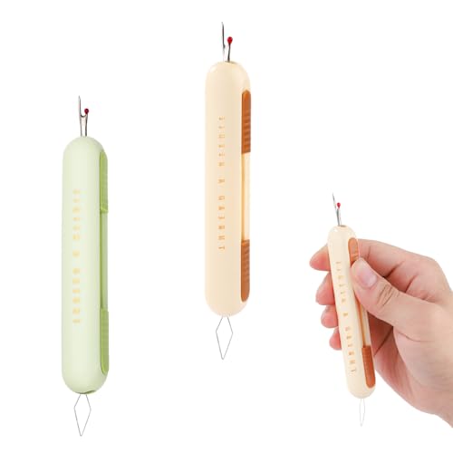 2st 2-in-1 Nadeleinfädler Nahttrenner, Integriert Nahtentferner und Nadeleinfädler Multifunktional Nähwerkzeug zum Nähen Basteln Stricken Kreuzstich Quilten Zubehör (Gelb, Grün) von NQEUEPN