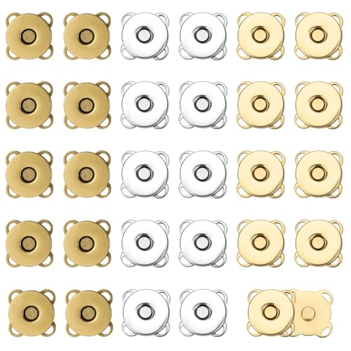 30 Sets Magnetische Druckknöpfe, 14mm Pflaume Magnetknöpfe Magnetische Verschlüsse Knöpfe für Geldbörsen Taschen Kleidung Handtaschen Leder DIY-Handwerk (Bronze+Gold+Silber) von NQEUEPN