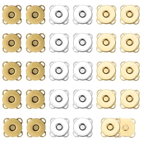 30 Sets Magnetische Druckknöpfe, 14mm Pflaume Magnetknöpfe Magnetische Verschlüsse Knöpfe für Geldbörsen Taschen Kleidung Handtaschen Leder DIY-Handwerk (Bronze+Gold+Silber) von NQEUEPN
