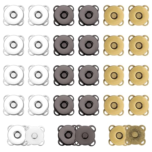30 Sets Magnetknöpfe, 18mm Glatte Magnetdruckknöpfe Pflaumenfarbener Magnetdruckknopf für Kleidung Taschen Geldbörsen Aktentaschen (Bronze, Dunkelgrau, Silber) von NQEUEPN