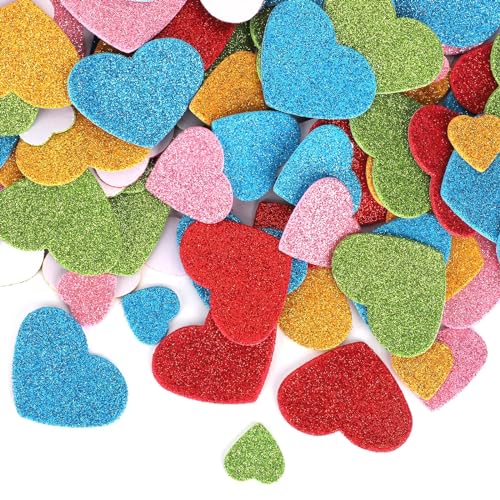 300stk Glitzernde Schaumstoff Herz Aufkleber, Bunte Valentinstag Herzaufkleber 3 Größen Selbstklebende Schaumstoffaufkleber Dekorationen für Heimwerker Hochzeit Muttertag Partyzubehör von NQEUEPN