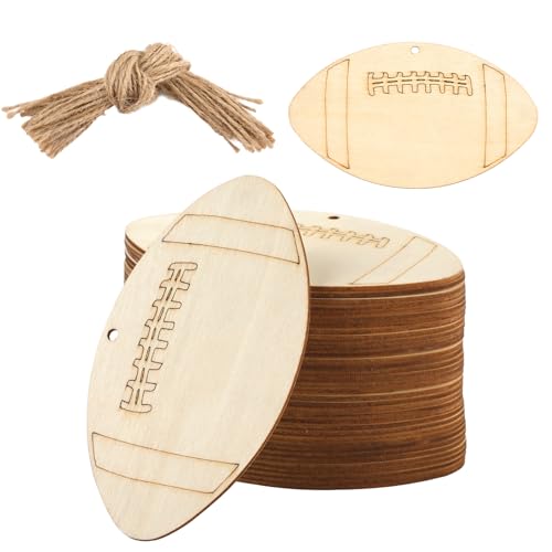 36 Stück Unvollendet Fußball Holzausschnitte mit Seil, Holz Fußball Ornamente Fußball Förmige Holzausschnitte Sport Themen Holzscheiben zum Basteln Heimwerken Fußball Partyzubehör von NQEUEPN