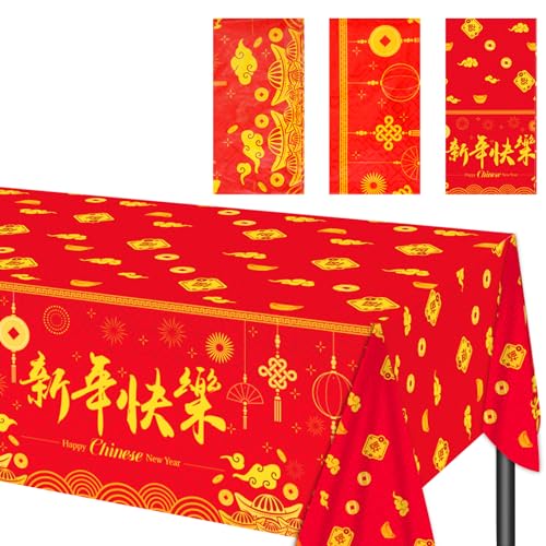 3st Neujahrs Tischdecke 2024, Chinesisches Frohes Neues Jahr Tischläufer Silvester Party Tischdecke Kunststoff Dekoration für Heimdekoration von NQEUEPN