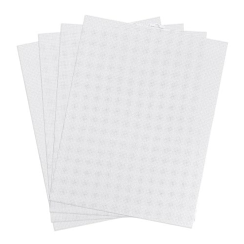 4 Stück Mesh Canvas Sheets Plastic, 34,5x26,4cm 10 CT Kunststoff Mesh Leinwandblätter Kreuzstich Kunststoff Aida Mesh Bildschirm für Bastelarbeiten DIY Häkelprojekte (Weiß) von NQEUEPN