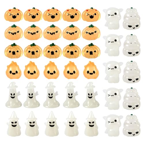 40 Stück Halloween-Miniaturdekoration, Halloween-Ministatue kleines Halloween-Harzornament winziges Harz-Zubehör für Halloween-Partys für selbst gestaltete Mikrolandschaften (Kürbis & Geist) von NQEUEPN