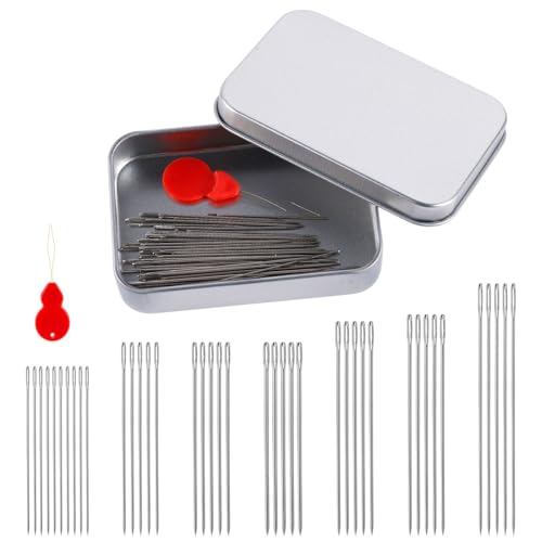 40stk Nähnadelset, Handnähnadeln mit Großem Öhr Edelstahlnadeln in 7 Größen mit Einfädler Quiltnadeln Sticknadeln für Handarbeiten 40stk Nähnadelset, Handnähnadeln mit Großem Öhr Edelstahlnadeln in 7 Größen mit Einfädler Quiltnadeln Sticknadeln für Handarbeiten von NQEUEPN