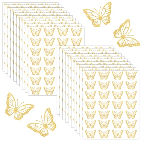 420stk Goldene Schmetterlingsaufkleber, Schmetterlings-Umschlagaufkleber Schmetterlings-Umschlagverschließfolie Schmetterlingsaufkleber Verpackungsmaterial für Geburtstagsgrußkarten von NQEUEPN