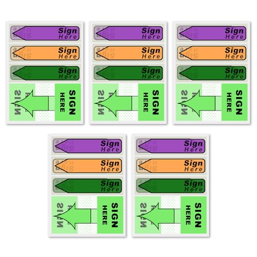 500stk Aufkleber(5er-Pack) Unterschreiben-Etiketten, Hier Unterschreiben-Flaggen Datieren-Tabs Unterschreiben-Aufkleber Spenderpfeil Einfach Anzubringen für Schulbüro Notarbücher (Grün 2) von NQEUEPN