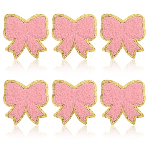 6 St Schleifen-Patches, Süß Rosa Schleifen-Bügelflicken für Kleidung Schleifen-Patch-Aufkleber Bügelflicken-Stickerei Klebstoff Bügelflicken zum Aufnähen Dekorative Flicken zum Selbernähen von NQEUEPN