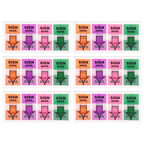600st/6 Packungen Hier Unterschreiben Aufkleber, Hier Unterschreiben Haftnotizen Bitte Hier Unterschreiben für Dokumente Notizbücher Homeoffice Schulbedarf (Orange, Lila) von NQEUEPN
