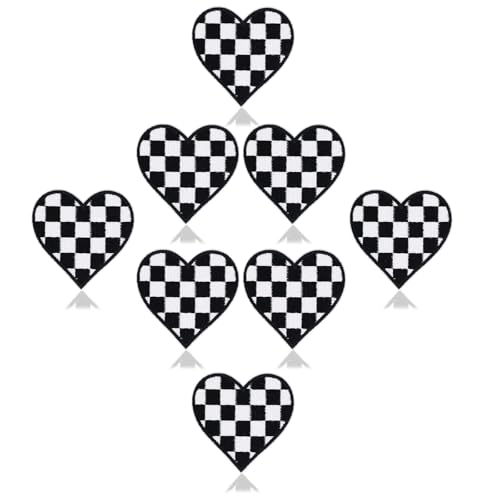 8 Stück Herz Aufbügler, Schwarz und Weiß Kariert Renn Patches Herz Patches zum Aufbügeln Applikation für Jacken Jeans Denim Hemden Hüte Taschen 6,1x6cm 8 Stück Herz Aufbügler, Schwarz und Weiß Kariert Renn Patches Herz Patches zum Aufbügeln Applikation für Jacken Jeans Denim Hemden Hüte Taschen 6,1x6cm von NQEUEPN
