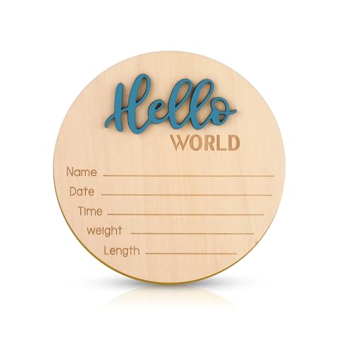 Ankündigungsschild Baby, 15cm Holz “Hello World” Willkommensschild für Neugeborene Namensschild Baby Geburt für Foto-Requisiten Babyparty Krankenhaus Kinderzimmer (Blau) von NQEUEPN