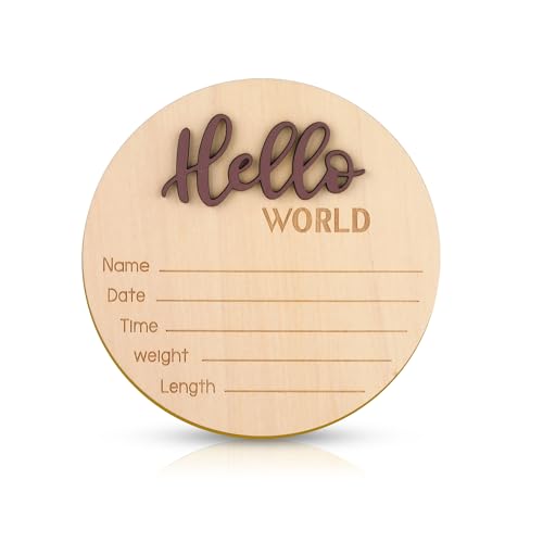 Ankündigungsschild Baby, 15cm Holz “Hello World” Willkommensschild für Neugeborene Namensschild Baby Geburt für Foto-Requisiten Babyparty Krankenhaus Kinderzimmer (Braun) von NQEUEPN