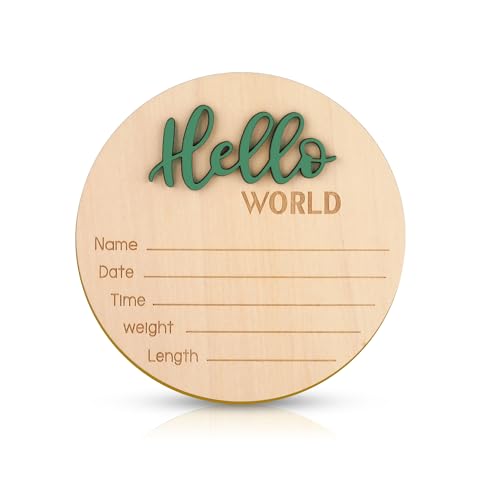 Ankündigungsschild Baby, 15cm Holz “Hello World” Willkommensschild für Neugeborene Namensschild Baby Geburt für Foto-Requisiten Babyparty Krankenhaus Kinderzimmer (Grün) von NQEUEPN