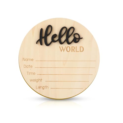 Ankündigungsschild Baby, 15cm Holz “Hello World” Willkommensschild für Neugeborene Namensschild Baby Geburt für Foto-Requisiten Babyparty Krankenhaus Kinderzimmer (Schwarz) von NQEUEPN