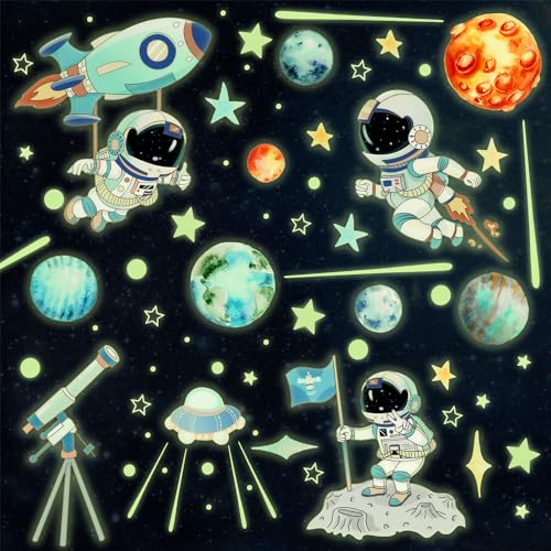 Decke im Dunkeln Leuchtende Sterne und Planeten, Leuchtend Wandaufkleber Sonnensystem Astronaut Fliegende Untertasse Teleskop Meteor Aufkleber für Kinder Spielzimmer Schlafzimmer Decke im Dunkeln Leuchtende Sterne und Planeten, Leuchtend Wandaufkleber Sonnensystem Astronaut Fliegende Untertasse Teleskop Meteor Aufkleber für Kinder Spielzimmer Schlafzimmer von NQEUEPN