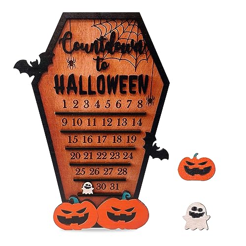 Halloween-Advents-Countdown-Kalender, Lustig Halloween Countdown Kalender mit Beweglichem Block Fledermäuse Kürbisse Geister Halloween-Kalender aus Holz für Halloween-Dekoration Halloween-Advents-Countdown-Kalender, Lustig Halloween Countdown Kalender mit Beweglichem Block Fledermäuse Kürbisse Geister Halloween-Kalender aus Holz für Halloween-Dekoration von NQEUEPN