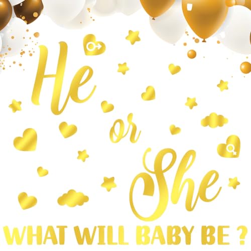 NQEUEPN Gold Gender Reveal-Aufkleber Selbstklebend Geschlecht Offenbaren Dekoration Aufkleberschild für Babyparty-Party für Wand NQEUEPN Gold Gender Reveal-Aufkleber Selbstklebend Geschlecht Offenbaren Dekoration Aufkleberschild für Babyparty-Party für Wand von NQEUEPN