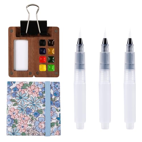 Mini Set, Holz 8 Gitter Mini Aquarell Palette Tragbare Skizzenbuch-Palette Mini Reise Aquarell Notizbuch Malstiften Clip für Aquarellmalerei von NQEUEPN