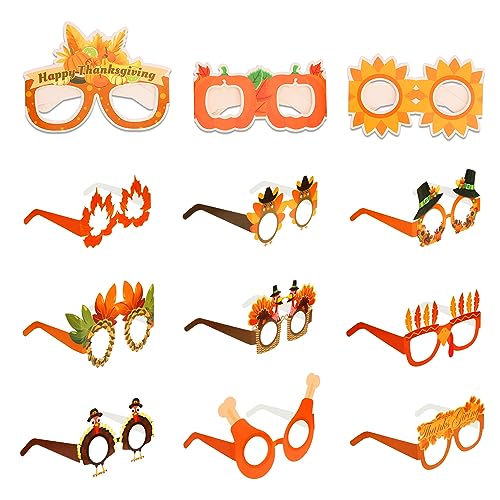 NQEUEPN 12St Thanksgiving Party Brille, Herbstthema Turkey Eyeglasses Foto Requisiten Truthahn Brille für Thanksgiving Tag Weihnachten Geburtstag Karneval Partyzubehör von NQEUEPN