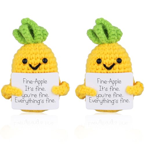 NQEUEPN 2St Lustige Positive Ananas, 7cm Gestrickte Ananas Puppe Kreativ Ananas zur Emotionalen Unterstützung mit Ermutigungskarte Positive Kartoffeln für Partydekoration von NQEUEPN