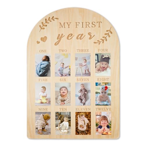 NQEUEPN Bilderrahmen Baby, My First Year Meilensteintafel Baby Holz-Fotoanzeige Personalisierte 12 Monate Neugeborenen-Fotorahmen für Jungen-Mädchen-Baby-Geburtstags-Kinderzimmerdekorationen von NQEUEPN