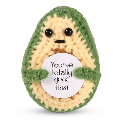 NQEUEPN Lustige Positive Avocado, 7cm Gestrickte Avocado mit Ermutigender Karte Kreativ Süß Positive Potato Avocado Plüschtier für Festival Party Dekoration Ermutigungsgeschenk von NQEUEPN