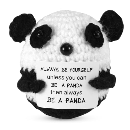 NQEUEPN Lustiger Positive Panda, 6,5cm Gestricktes Panda Spielzeug mit Ermutigungskarte Emotional Unterstützende Panda Puppe Gehäkelter Panda Positive Kartoffel für Partydekoration Geschenk von NQEUEPN