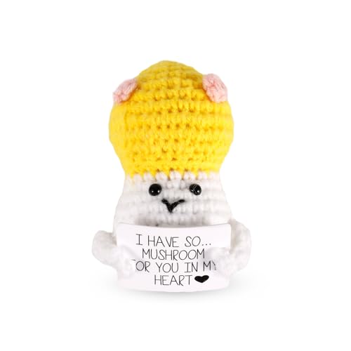 NQEUEPN Lustiger Positiver Pilz, 7cm Lustige Positive Puppe & Ermutigende Karte Inspirierend Strickwolle Kartoffel mit Positiver Energie Positiver Pilz für Kinder Freunde Party Weihnachtsdekoration von NQEUEPN