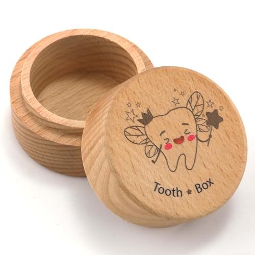NQEUEPN Zahn Aufbewahrungsbox, Zahnaufbewahrungsbox aus Holz Zahnaufbewahrungsbox Babyzahnbox für Zahnverlust bei Jungen und Mädchen (Gewöhnlicher Stil) von NQEUEPN