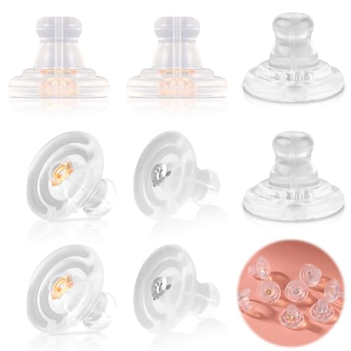 Ohrringverschlüsse, 8 Stück Ohrringverschlüsse Silikon für Ohrstecker und Hängeohren Weich Bequem Ohrringheber Sichere Ohrringverschlüsse Ersatz für Erwachsene und Kinder (Gold + Silber) von NQEUEPN