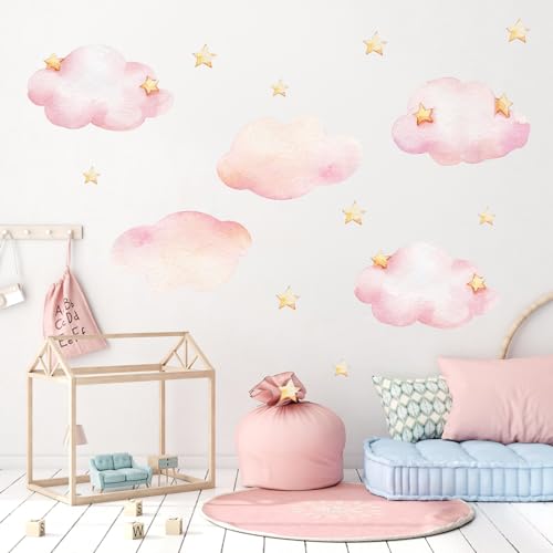 Wandaufkleber Wolken, Rosa Abnehmbar Wandaufkleber Wolkentapeten zum Aufkleben und Abziehen Wandkunst Abziehbilder für Kinder Babyzimmer Schlafzimmer Wohnzimmer Heimdekoration Geschenk von NQEUEPN