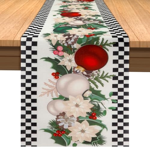 Weihnachtstischläufer, 33x180cm Karierte Tischdecke Weihnachts Tischdecke Weihnachtstischdecke für Dekoration der Küche im Ferienhaus (Schwarz-Weiß Plaid) von NQEUEPN