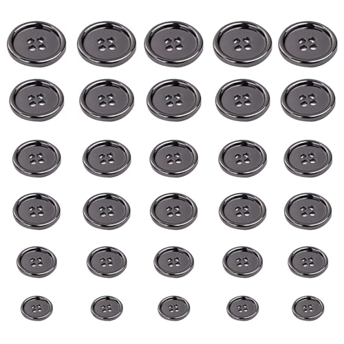 NQJNQJ Metallknöpfe, verschiedene Größen zum Nähen, runde Knöpfe mit 4 Löchern, für Hemden, Mäntel, DIY-Kleidung, Dekoration, Schwarz, 30 Stück von NQJNQJ