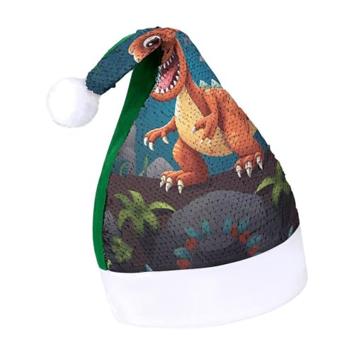 NQLYUT Weihnachtsmütze für Erwachsene, Plüschmütze, Cartoon-Dinosaurier-Pailletten, Weihnachtsmannmützen für Party NQLYUT Weihnachtsmütze für Erwachsene, Plüschmütze, Cartoon-Dinosaurier-Pailletten, Weihnachtsmannmützen für Party von NQLYUT
