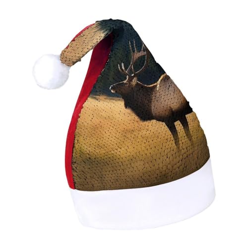 NQLYUT Weihnachtsmütze für Erwachsene, Plüschmütze, Elch auf der Wiese, Pailletten, Weihnachtsmannmützen für Party NQLYUT Weihnachtsmütze für Erwachsene, Plüschmütze, Elch auf der Wiese, Pailletten, Weihnachtsmannmützen für Party von NQLYUT