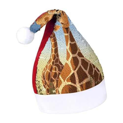 NQLYUT Weihnachtsmütze für Erwachsene, Plüschmütze, Giraffe, Pailletten, Weihnachtsmannmützen für Party NQLYUT Weihnachtsmütze für Erwachsene, Plüschmütze, Giraffe, Pailletten, Weihnachtsmannmützen für Party von NQLYUT