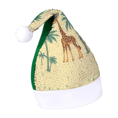 NQLYUT Weihnachtsmütze für Erwachsene, Plüschmütze, Giraffe, Palme, Pailletten, Weihnachtsmannmützen für Party NQLYUT Weihnachtsmütze für Erwachsene, Plüschmütze, Giraffe, Palme, Pailletten, Weihnachtsmannmützen für Party von NQLYUT