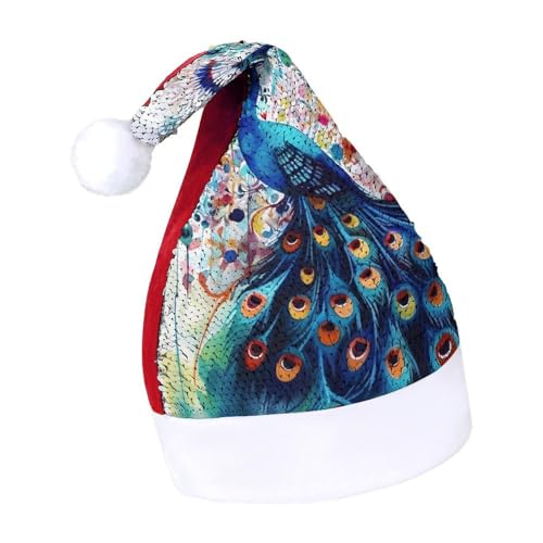 NQLYUT Weihnachtsmütze für Erwachsene, Plüschmütze, Pfauen-Pailletten, Weihnachtsmannmützen für Party NQLYUT Weihnachtsmütze für Erwachsene, Plüschmütze, Pfauen-Pailletten, Weihnachtsmannmützen für Party von NQLYUT
