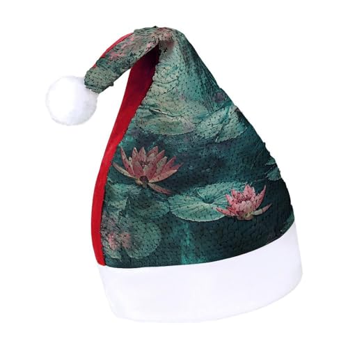 NQLYUT Weihnachtsmütze für Erwachsene, Plüschmütze, Seerose, Teich, Pailletten, Weihnachtsmannmützen für Party NQLYUT Weihnachtsmütze für Erwachsene, Plüschmütze, Seerose, Teich, Pailletten, Weihnachtsmannmützen für Party von NQLYUT