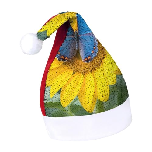 NQLYUT Weihnachtsmütze für Erwachsene, Plüschmütze, Sonnenblume, blauer Schmetterling, Pailletten, Weihnachtsmannmützen für Party NQLYUT Weihnachtsmütze für Erwachsene, Plüschmütze, Sonnenblume, blauer Schmetterling, Pailletten, Weihnachtsmannmützen für Party von NQLYUT
