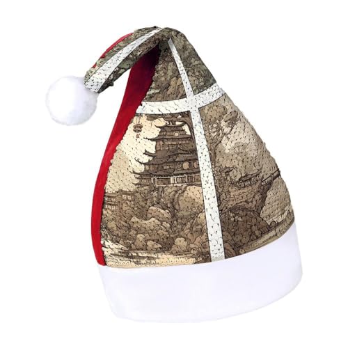 NQLYUT Weihnachtsmütze für Erwachsene, Plüschmütze, chinesische Landschaftsmalerei, Pailletten, Weihnachtsmannmützen für Party NQLYUT Weihnachtsmütze für Erwachsene, Plüschmütze, chinesische Landschaftsmalerei, Pailletten, Weihnachtsmannmützen für Party von NQLYUT