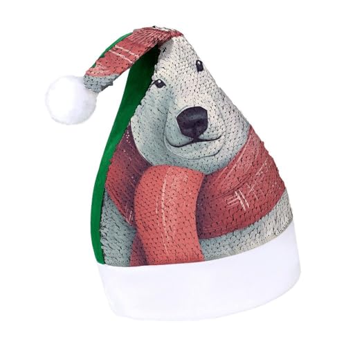NQLYUT Weihnachtsmütze für Erwachsene, Plüschmütze, handgezeichneter Bär, Pailletten, Weihnachtsmannmützen für Party NQLYUT Weihnachtsmütze für Erwachsene, Plüschmütze, handgezeichneter Bär, Pailletten, Weihnachtsmannmützen für Party von NQLYUT