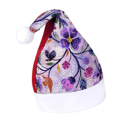 NQLYUT Weihnachtsmütze für Erwachsene, Plüschmütze, lila, Blumenstil, Pailletten, Weihnachtsmannmützen für Party NQLYUT Weihnachtsmütze für Erwachsene, Plüschmütze, lila, Blumenstil, Pailletten, Weihnachtsmannmützen für Party von NQLYUT